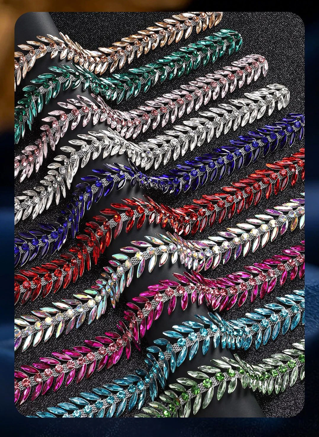 5 Yards Strasskette Kristalldiamant DIY Bastelzubehör Kleidungsaccessoire Blattförmiges Strassband Nähzubehör Dekoration – Detail 1