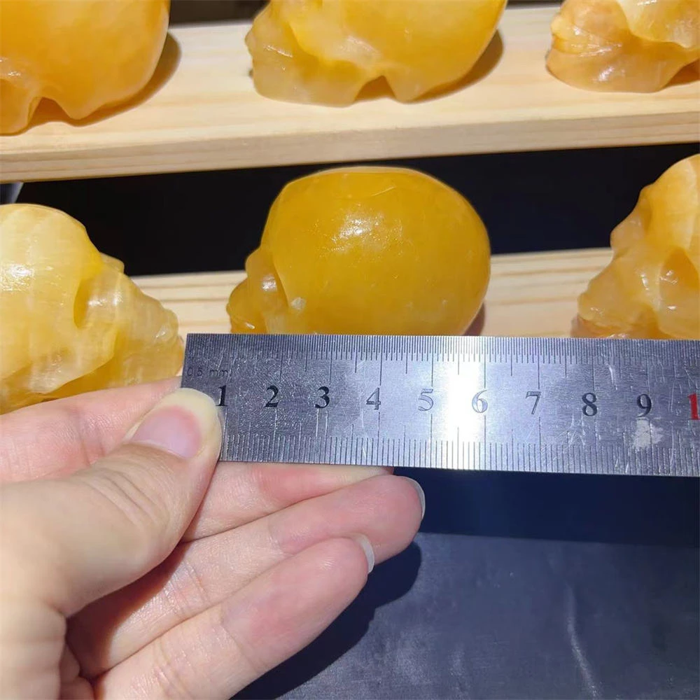 Natural Yellow Calcite Skulls Carving, Polished Gem Sculpture, Energy Mineral Specimen, Home Display Spiritual Decor Gift