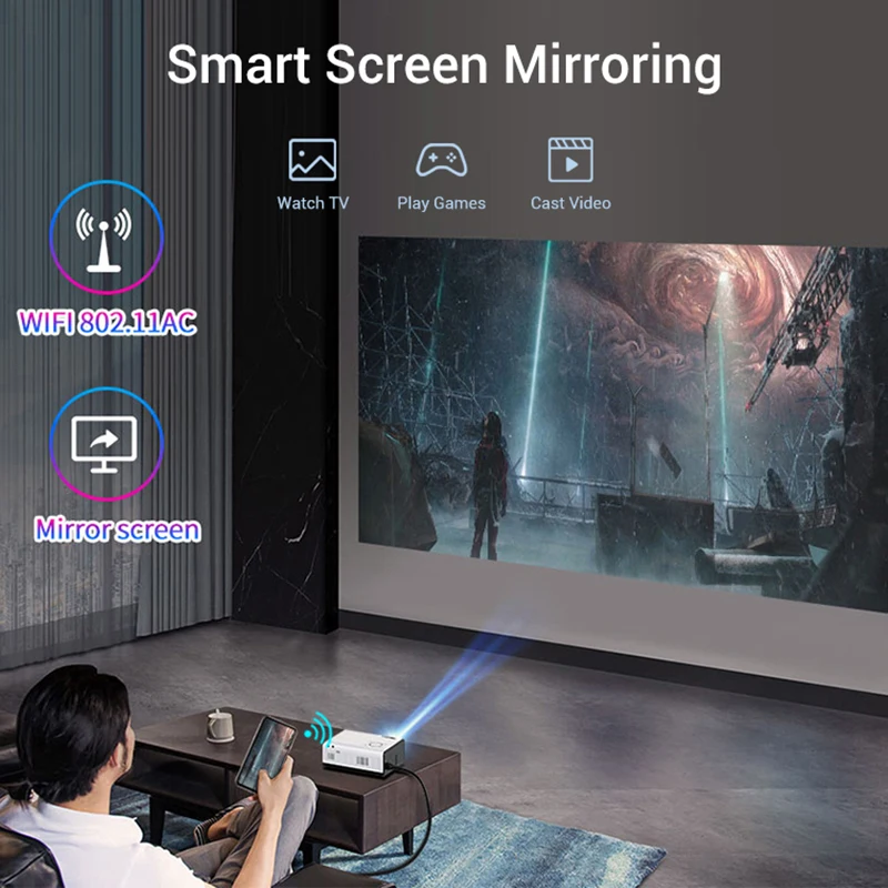 Blulory proiettore Home Theater portatile T1 HD 1080P Android 9.0 1GB 8GB RAM 4K videoproiettore LED per telefoni Home Theater