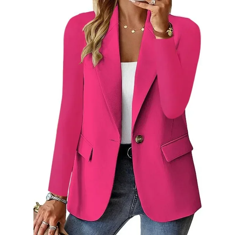 Women\'s S-2XL Size Commuter Style Long Sleeved Fashion Cardigan Small Suit Coat Elegant Solid Color Casual Women\'s Suit Top