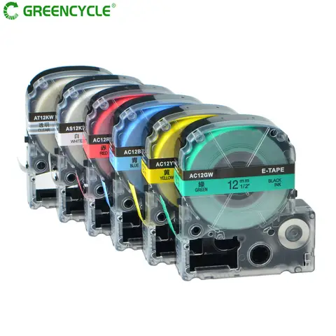 Greencycle 5pk 9mm/12mm/24mm etiqueta fita compatível para epson LW-600P LW-1000P impressora de etiquetas para as24kw as9kw preto no branco