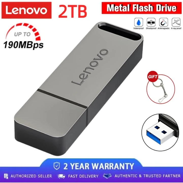 Lenovo-Mini clé USB en métal, clé USB portable, mémoire étanche, disque U de stockage, haute vitesse, 1 To, 2 To, USB 3.0, 512 Go