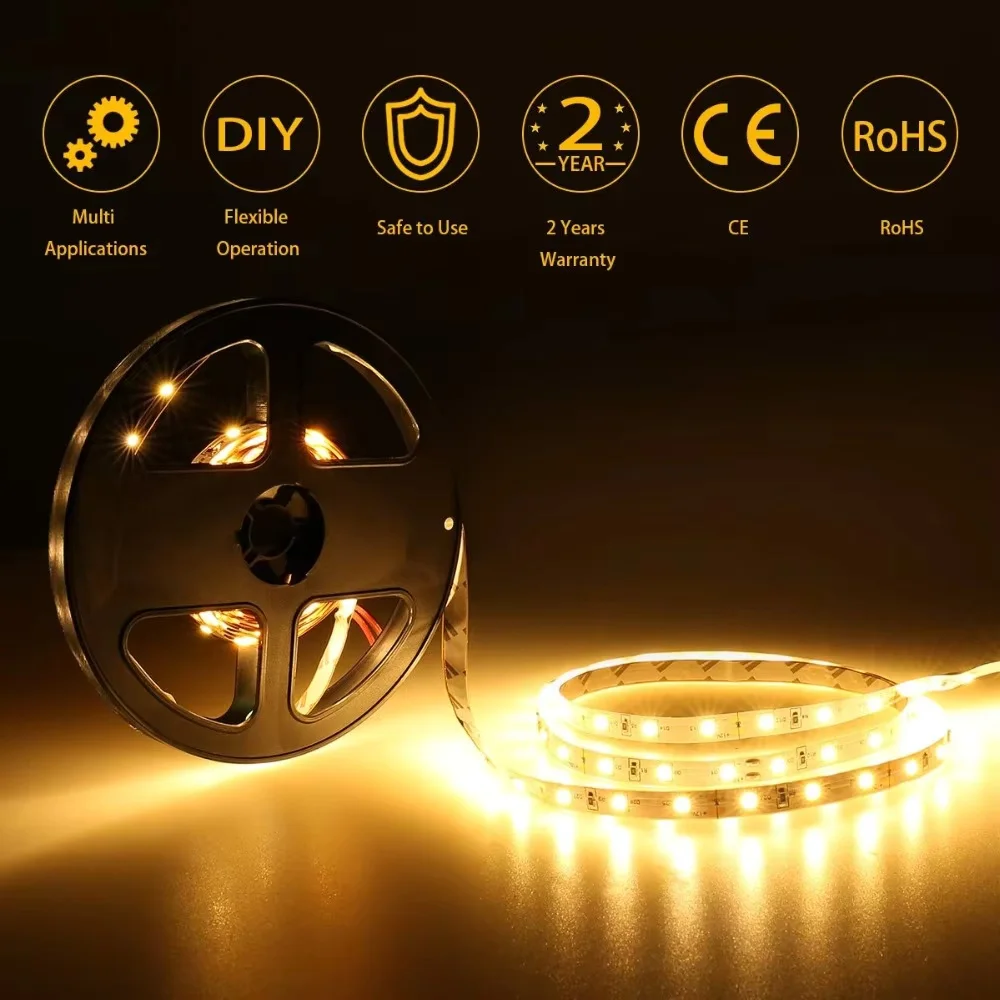 1PC Led Strip Light SMD2835 Flexible Lighting For Tv Background Lighting And Home Decoration Warm White  3AA Battery Power