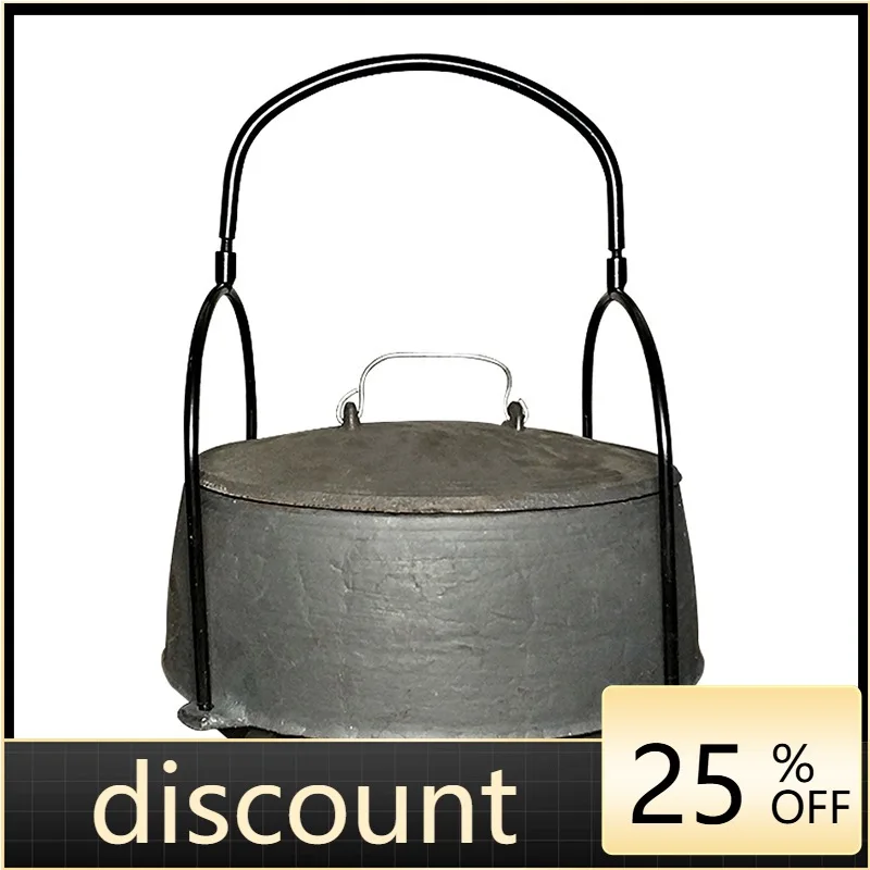LTT Traditional Vintage Cast Iron Cauldron Wood Cooking Hanging Pan Uncoated Saucepan