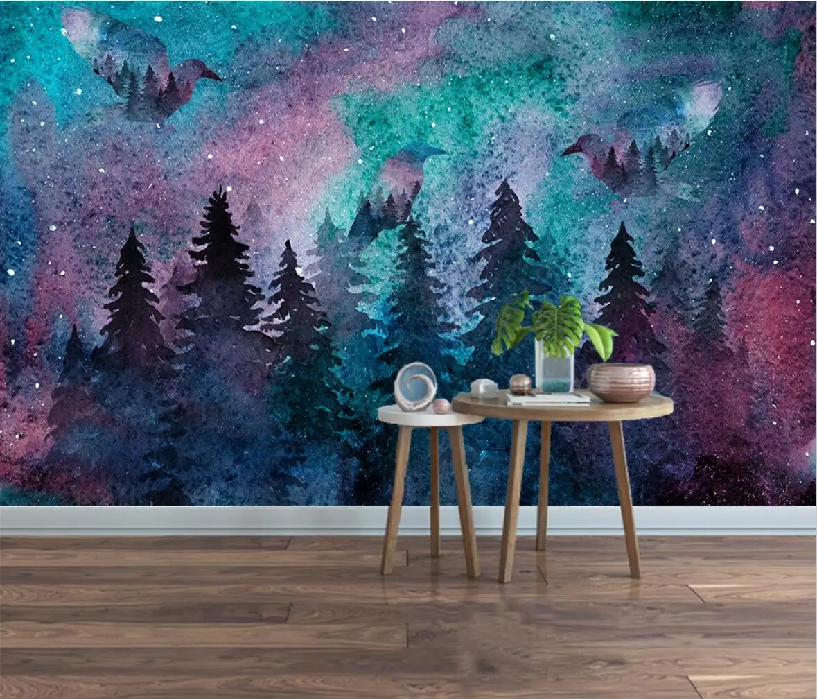 

Custom Nordic colored mountains foggy birds Landscape Murals wallpapers for Living Room TV Sofa bedroom decoration 3D Wall Paper