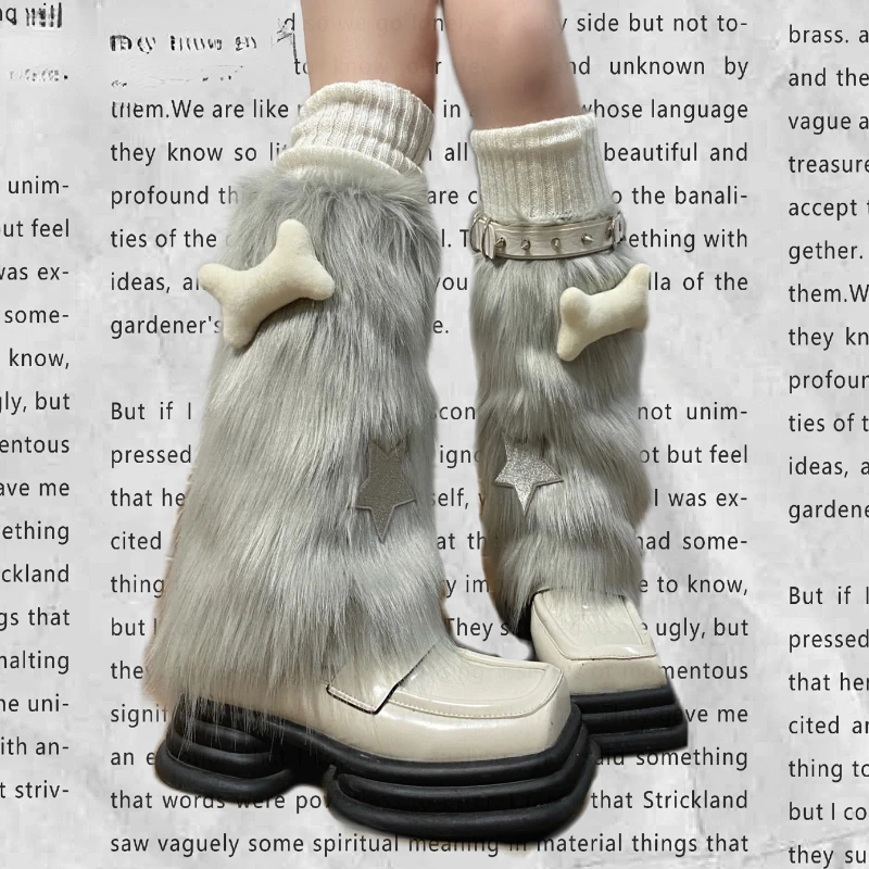 Stockings  2Pcs Women's Four Seasons Universal Silver Gray  Warmer Rivet Leg Ring Bone Element Decorative Warm Three-Piece Set