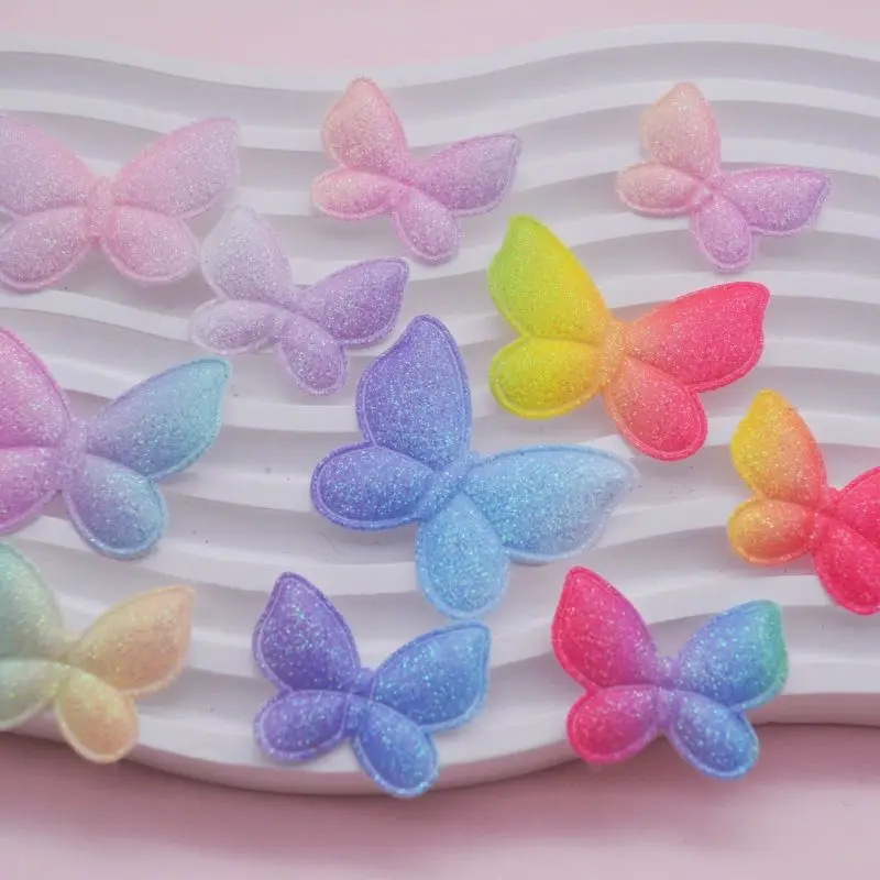 40 Stück glänzende Schmetterlings-Applikationen in zwei Größen, gepolstert, für Kinderhüte, zum Selbermachen von Haarbanden, Haarspangen, als Accessoires und zum Aufnähen. – Detail 1
