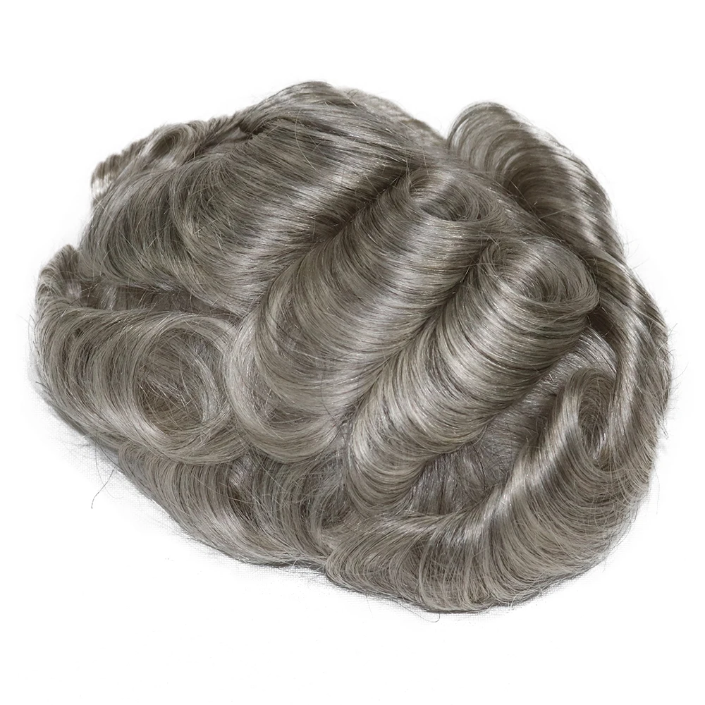 Grey black #1B80 #1B40 #1B65  Mens Toupee V Loop Thin Skin 0.06mm Full PU 100% Human Hair Wig Replacement Capillary Prosthesis