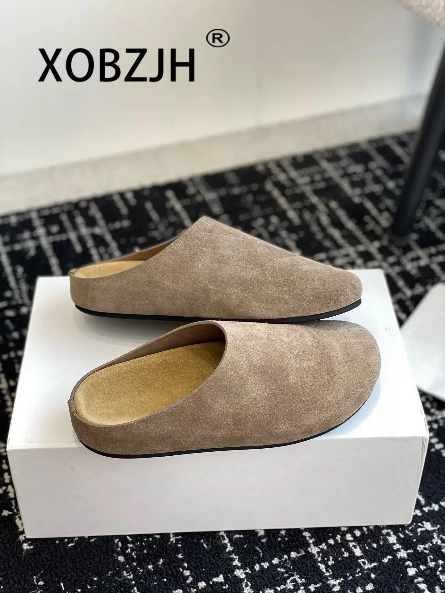 2024 ใหม่แบนรองเท้าแตะผู้หญิงคุณภาพสูง KidSuede Mules รองเท้ารอบ Toe Casual ComfortSlides ผู้หญิงหนารองเท้าแตะผู้หญิง