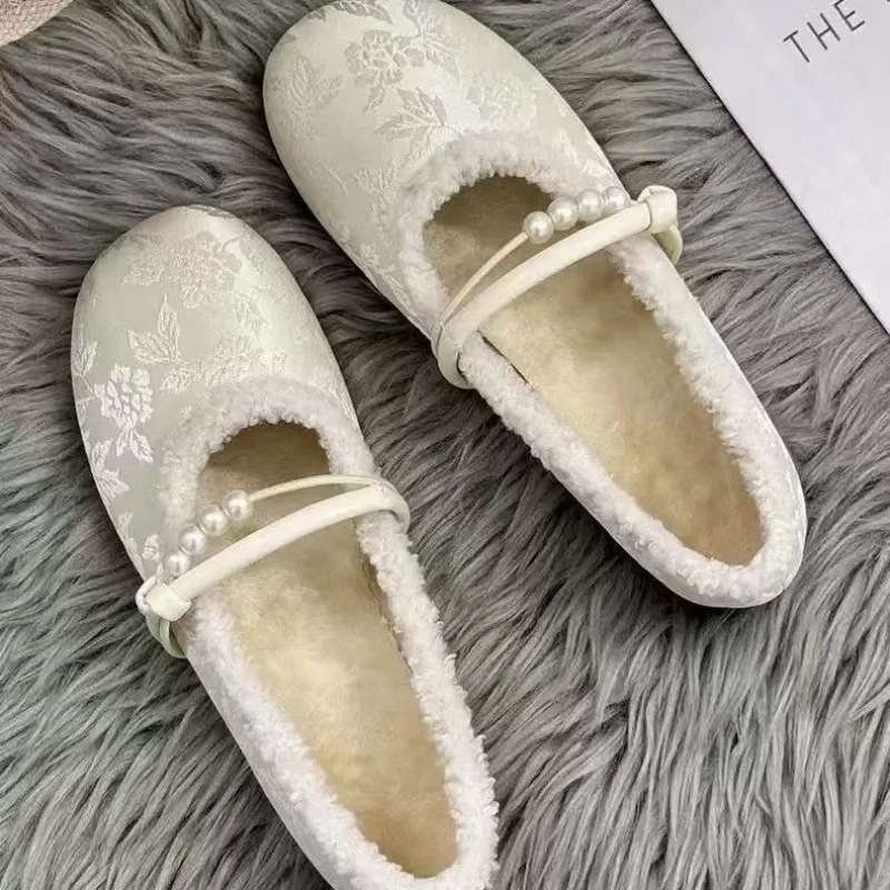 الشرقية خمر ماري جينس 2025 المرأة فروي اصطف الشقق مع ربطة القوس فيونكة الفرنسية شيك فستان أنيق أحذية للتنانير