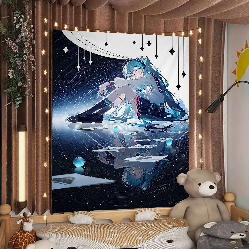 Cute Cartoon H-HatsuneS M-MikuS Hanging Bohemian Tapestry Hanging Tarot Hippie Wall Rugs Dorm Japanese Tapestry
