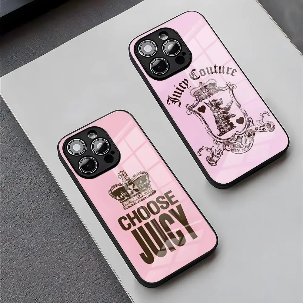 J-Juicy C-Couture Phone Case for iPhone 15 Pro Max 14 Plus 12 Mini 11 13 X XR XS 8 7 Plus SE Tempered glass Back Cover