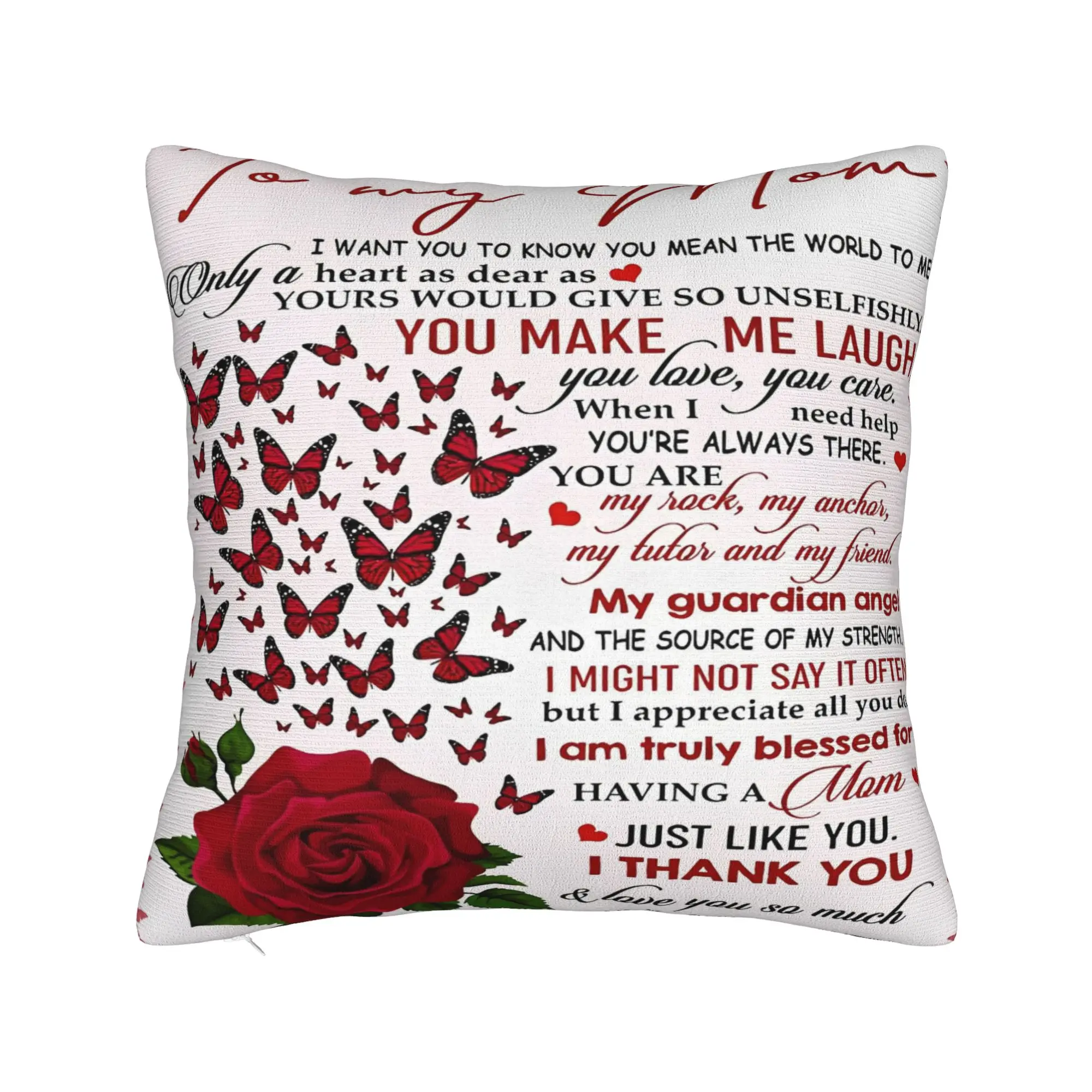 Mother's Day Rose Square Pillow Case Letter From Daughter Cushion Cover Fashion Polyester Decor Pillowcase for Bed 45*45cm