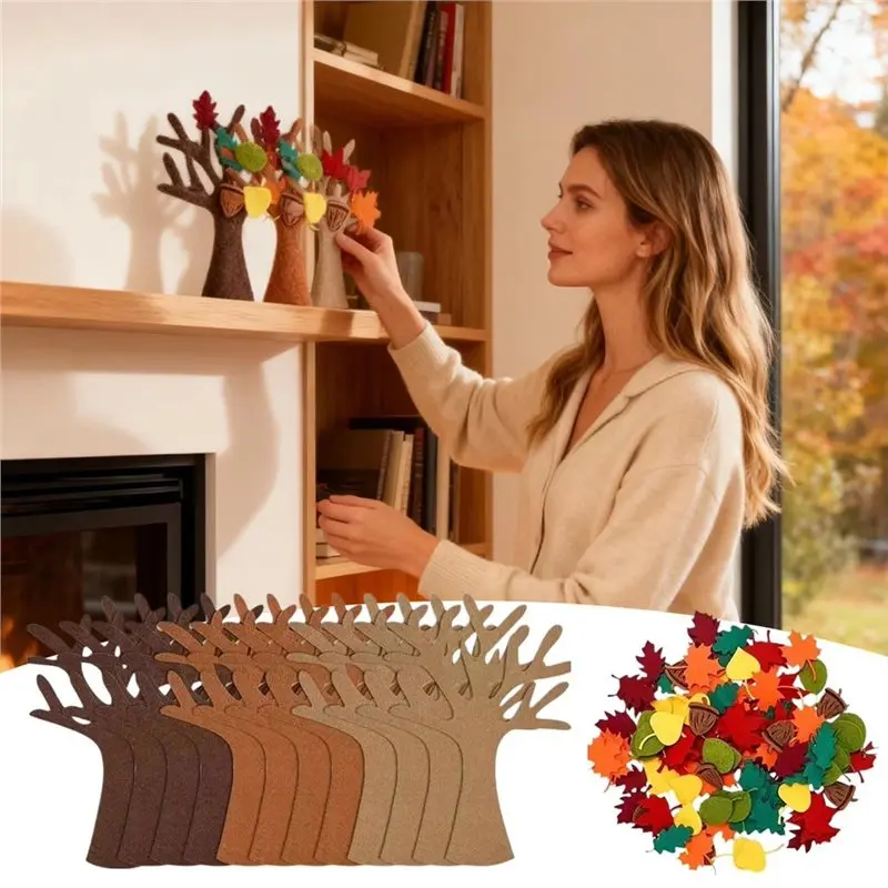 AB33-للأطفال شجرة اللباد 96 قطعة ديكورات عيد الشكر لمستلزمات الحفلات المنزلية