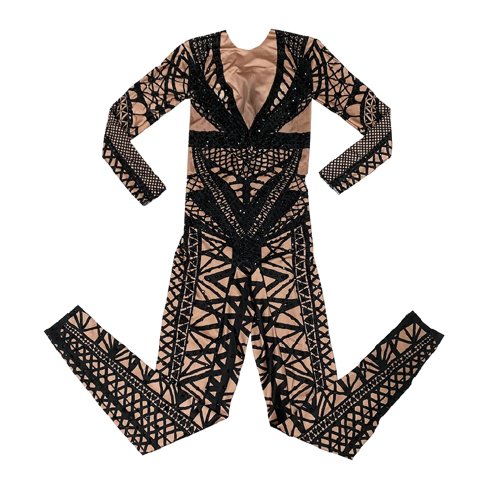 

Sexy Elegant Women One Piece Outfits Long Sleeve Party Sparkly Rhinestone Bodycon Jumpsuits Clubwear Playsuits