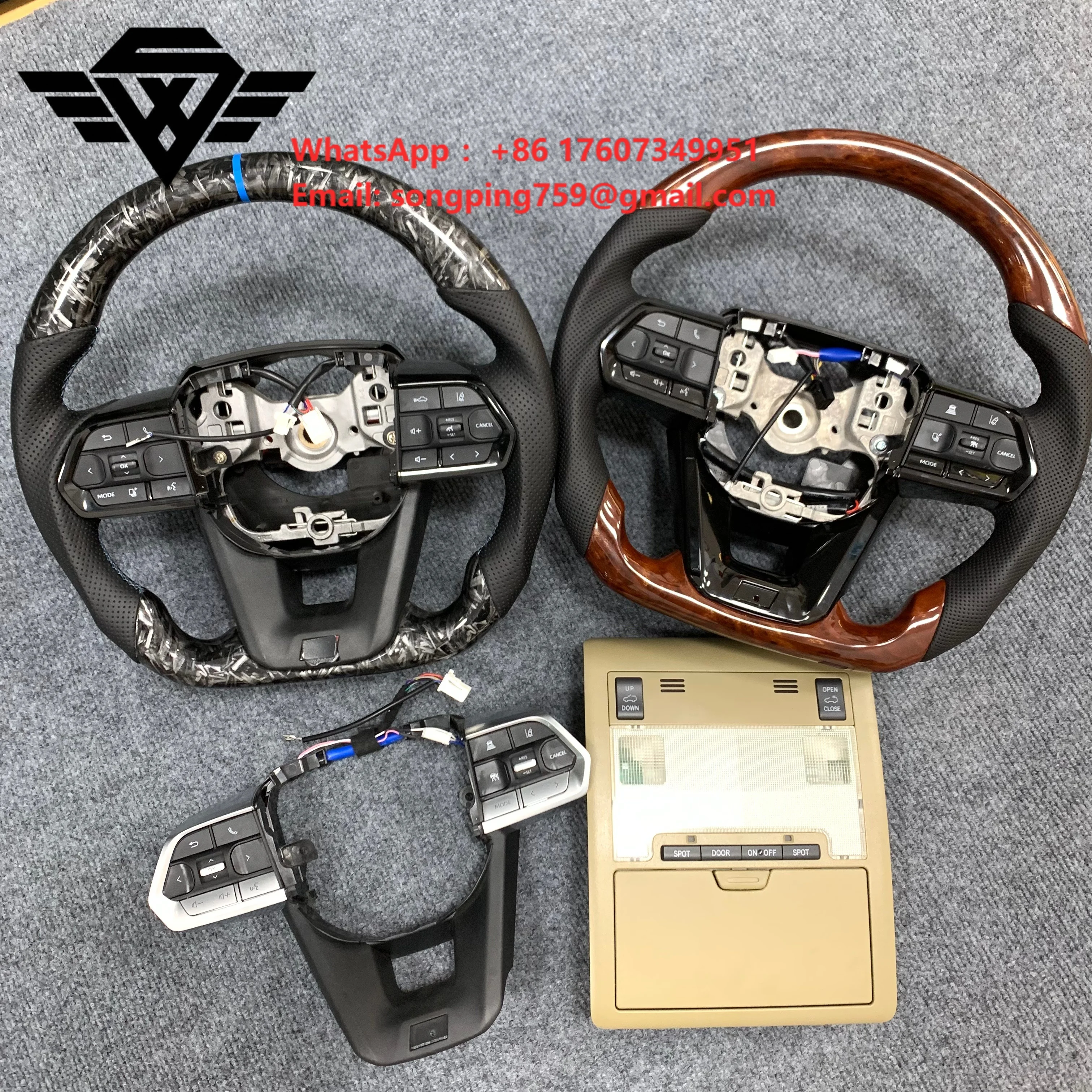 Custom Finish Interior Upgrade Kit Forged Carbon Steering Wheel & Overhead Reading Light OE 1D153-020G OEM  for LC200 2008-2021