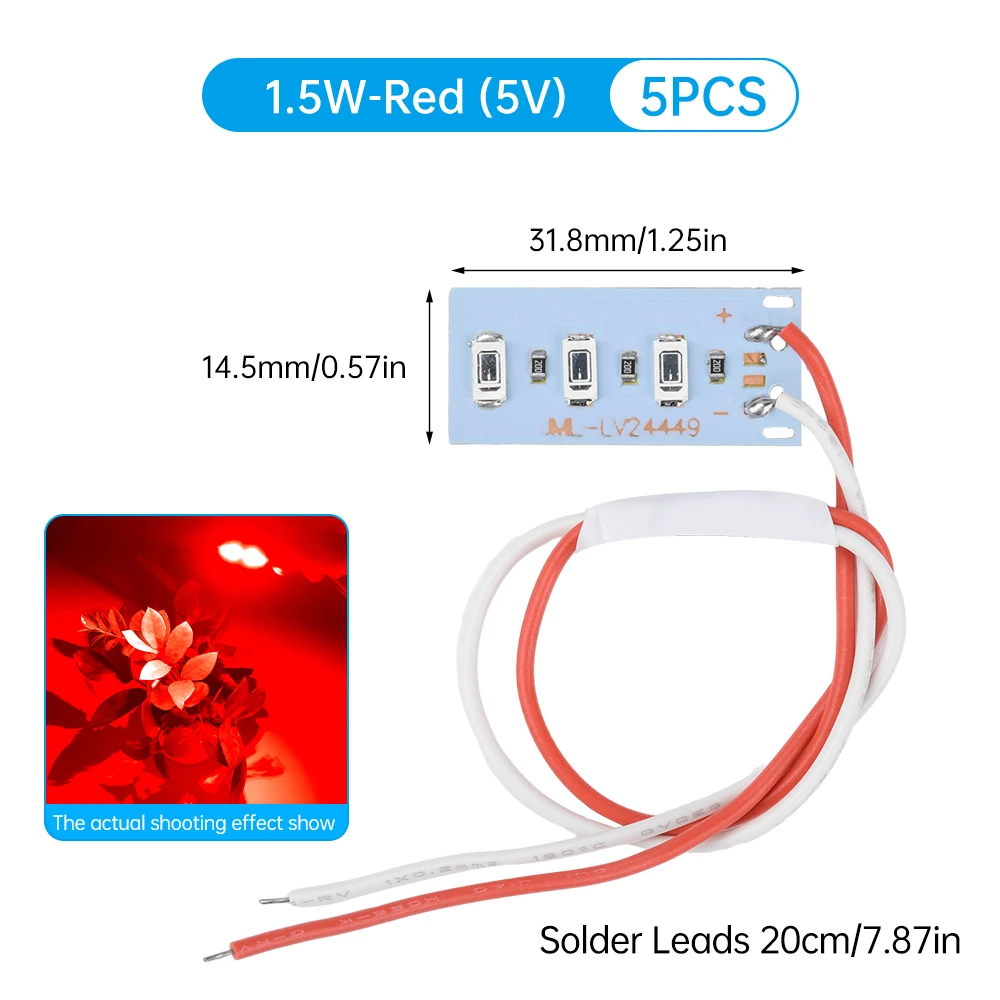 5PCS 1.5W 5V 5730 LED Color Lamp Bead Light Board Bulb With 20cm Line Red Yellow Green Blue Warm White Light