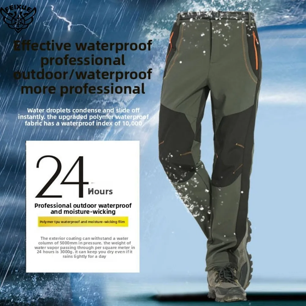 Summer Thick Warm Fleece Hiking Pants Men Winter Waterproof Windproof Outdoor Soft Shell Rain Trousers Trekking Camping Ski