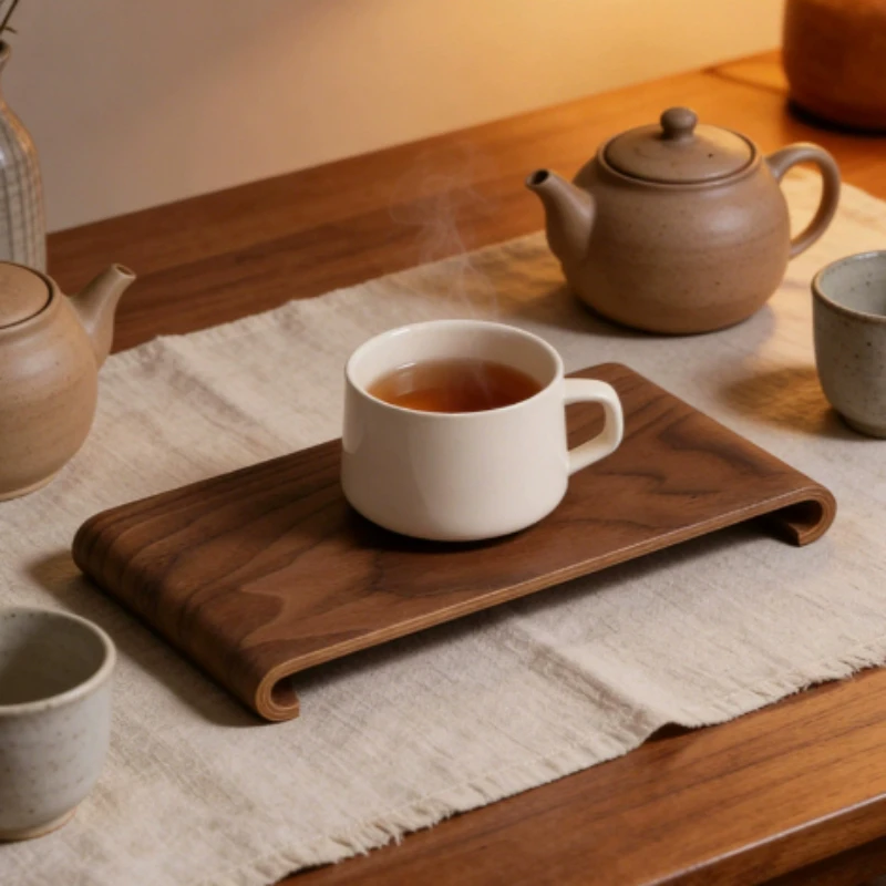 1pc high-end Creative Wooden Desktop Display Rack Hotel Home Coffee Table Decorative Plate Retro Style Heat-Resistant Thick Tray