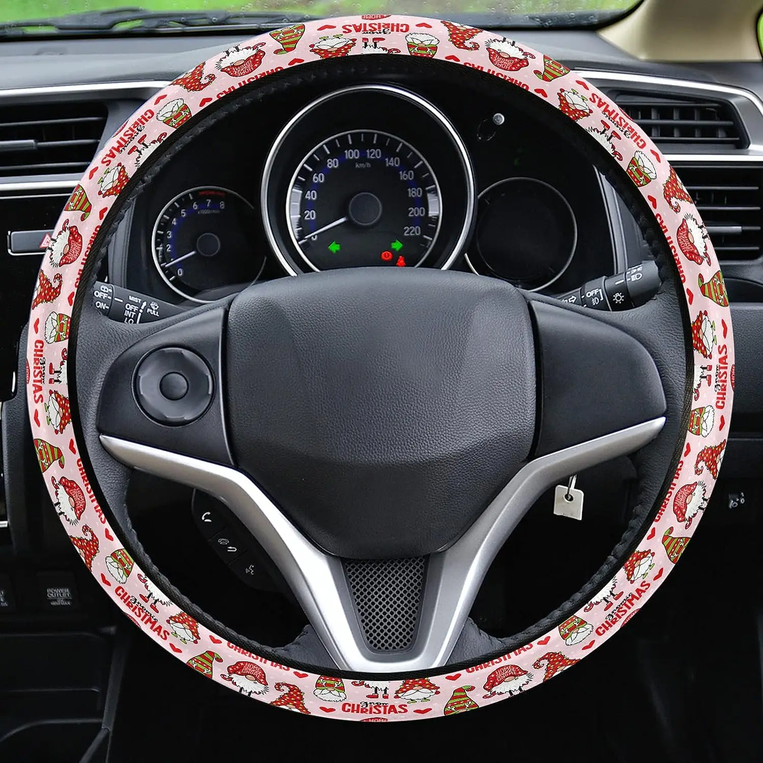 Car Steering Wheel Cover Red Christmas Love Heart Gnome Steering Wheels Protective Cover for Vehicles Trucks SUVs Universal