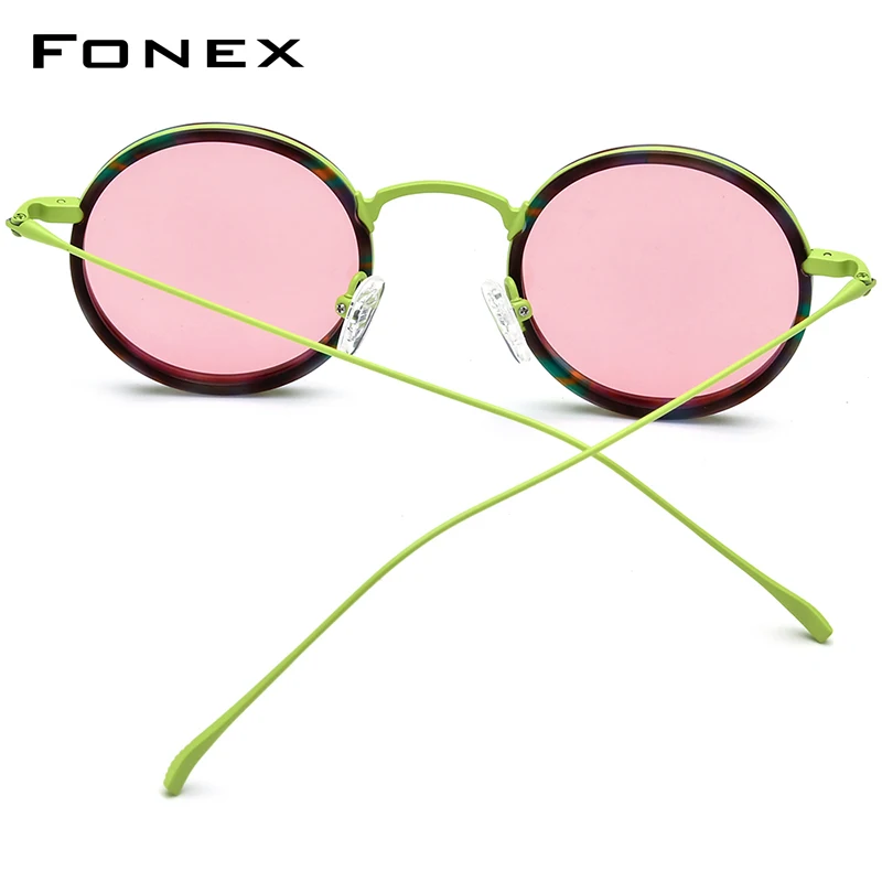 FONEX Titanium Acetate Sunglasses Women 2026 Brand Design Retro Vintage Round Sun Glasses Men Mirrored Shades 85844T