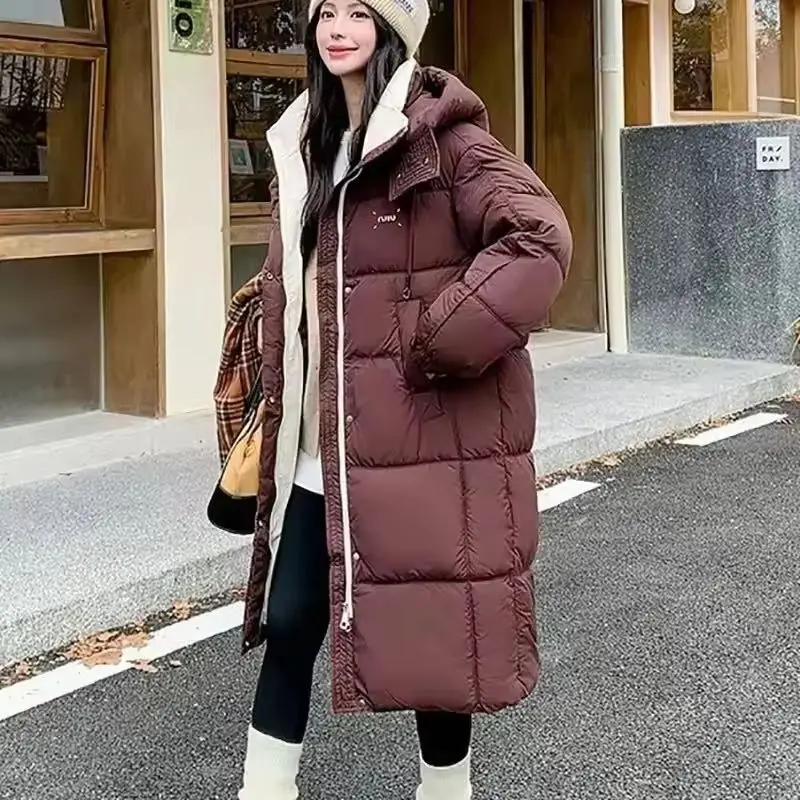 

New Winter Coat Parka Female Cotton-Padded Jacket Women Long Loose Thick Warm Down Coat Windproof Hooded Snow Outerwear Ladies