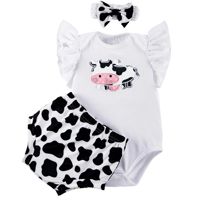 3Piece Sets Summer Newborn Girls Clothes Cartoon Cute Short Sleeve Bodysuit+Shorts Baby Clothing Toddler Boutique Outfits BC1806