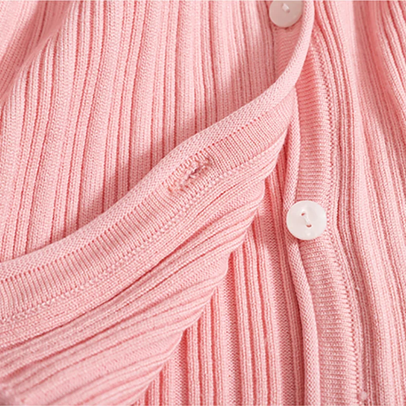 Women New Office Solid Knit Two Piece Set V-neck Single-breasted Long Sleeve Cardigan Top and High Waist Mini Pleated Skirt Suit