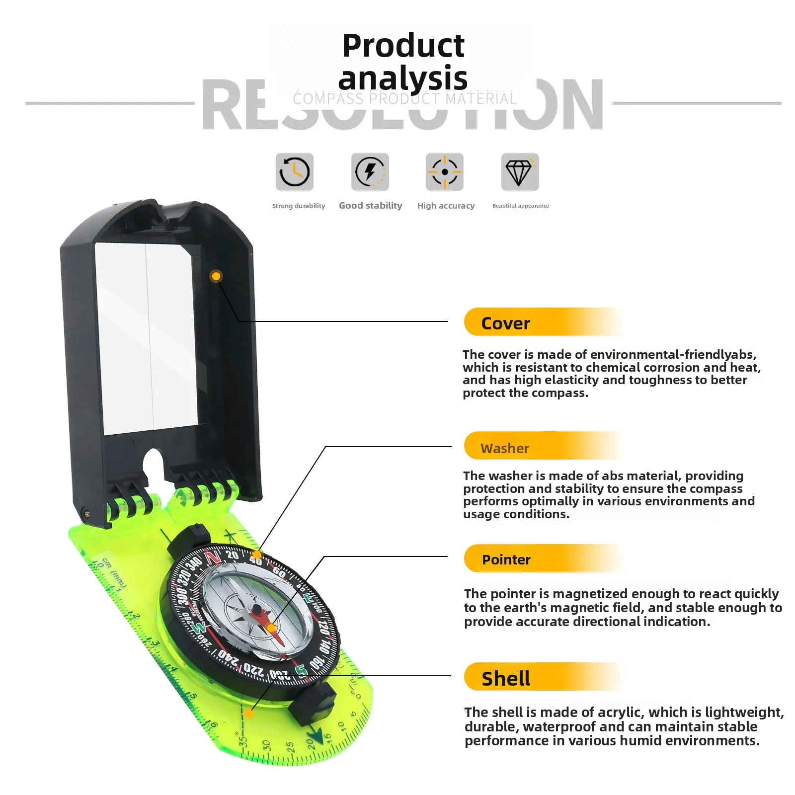Multifunctional Folding Compass Durable Accurate Transparent Base Plate with Map Reading Scales for Hiking Camping Outdoor