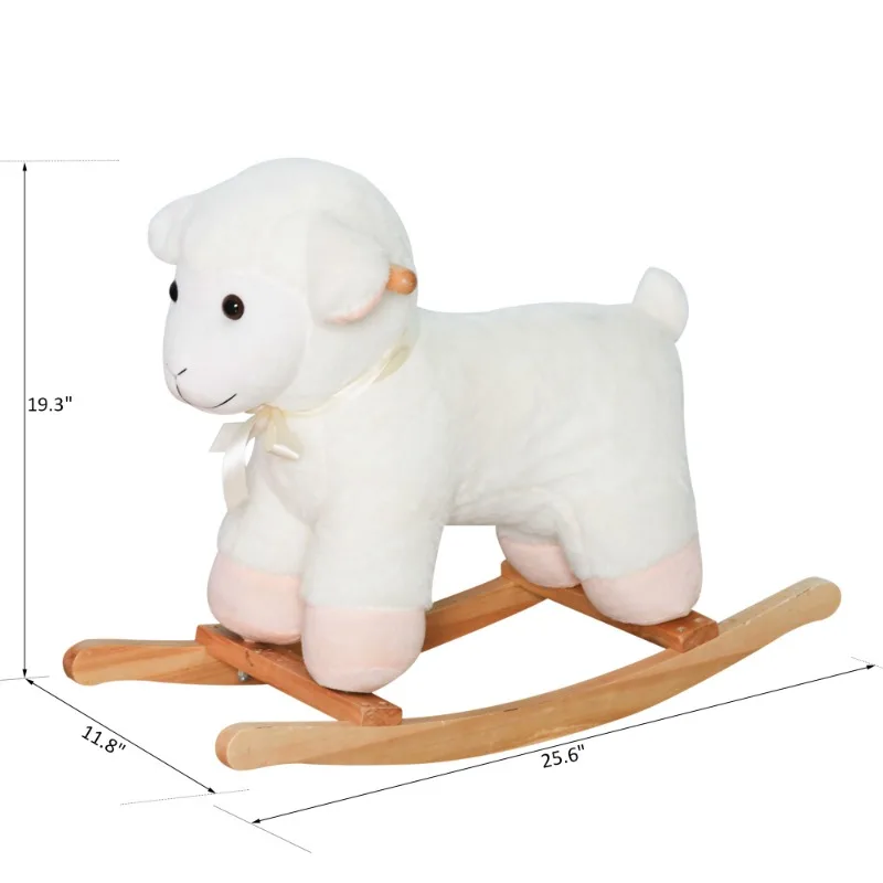 Lamb Rocking Horse Sheep, Nursery Stuffed Animal Ride On Rocker for Kids, Wooden Plush, White