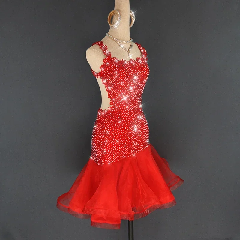 Rhinestones Summer Profession Latin Dance Dress Women Ropa Danza Spandex Salsa Samba Tango Ballroom Competition Costume New