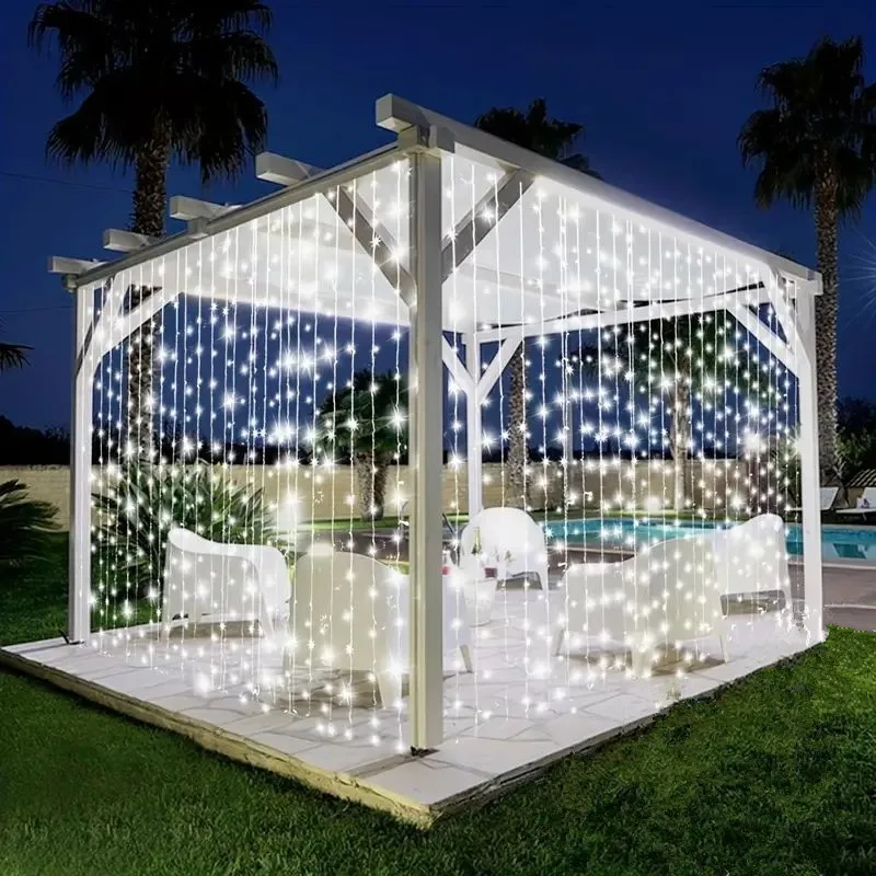 Guirxiété lumineuse LED Festoon Degradation Rideau, Guirxiété lumineuse, Jardin de mariage, Lumière de vacances en plein air, Décoration de Noël, Décoration de fête à la maison solaire, 3 m, 6m