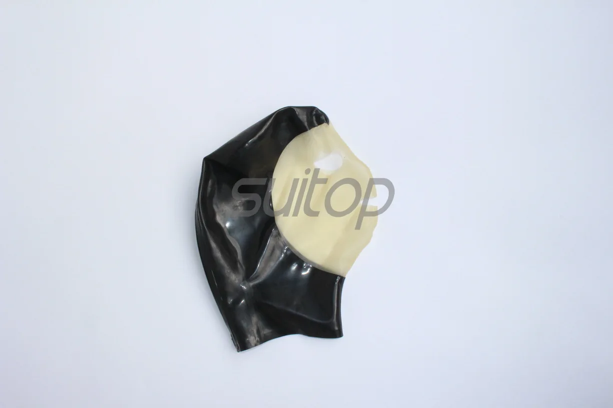 

latex Hoods for adult with zip back Transparent and black