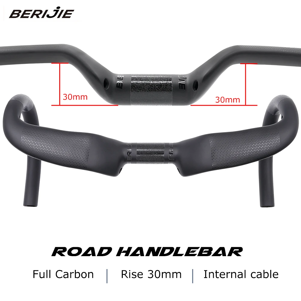 

BERIJIE Full Carbon Internal Cable Rise Road Handlebar,Drop Lift Gravel Cockpit,Rise 30mm,Width 400mm/420mm/440mm,Black Matt