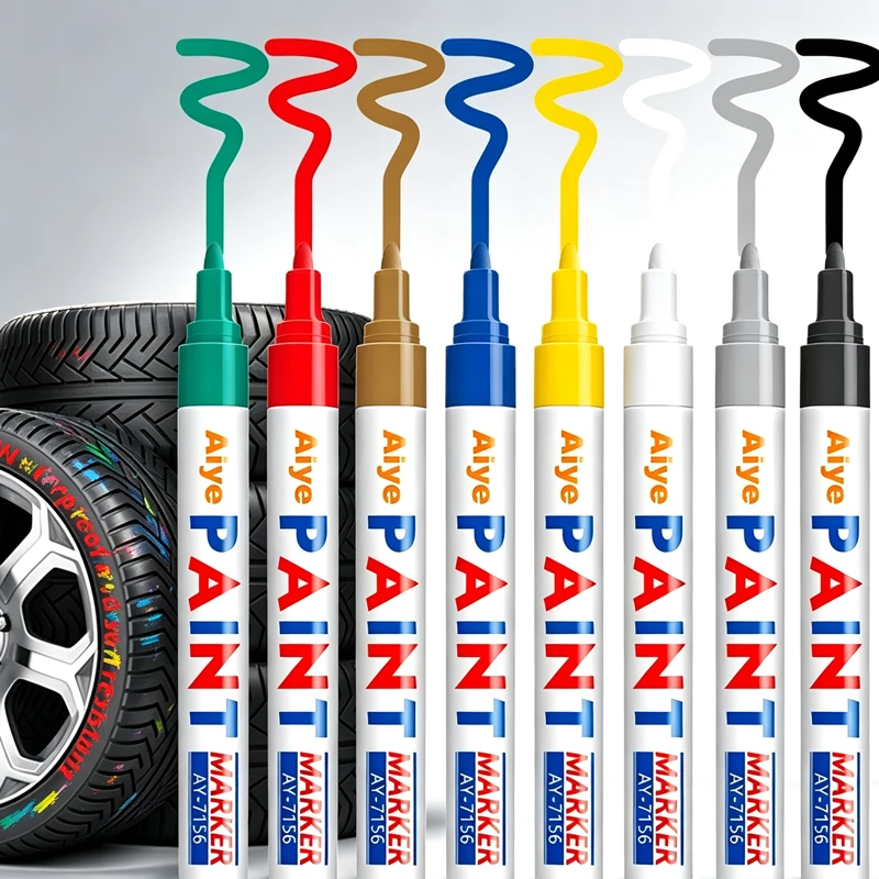 8 Color Set Waterproof Cars Wheel Tire Oily Pen Auto Rubber Tyre Colorful Permanent Paint Pen Graffiti Touch Up Paint Marker