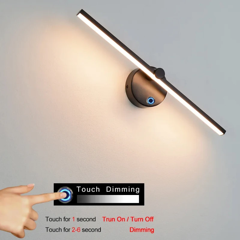 

Nordic LED Mirror Wall Lamps Bathroom Front Light Decoration Dimming Lights Simple Rotatable Iron Paint Home Lustre Touch Switch