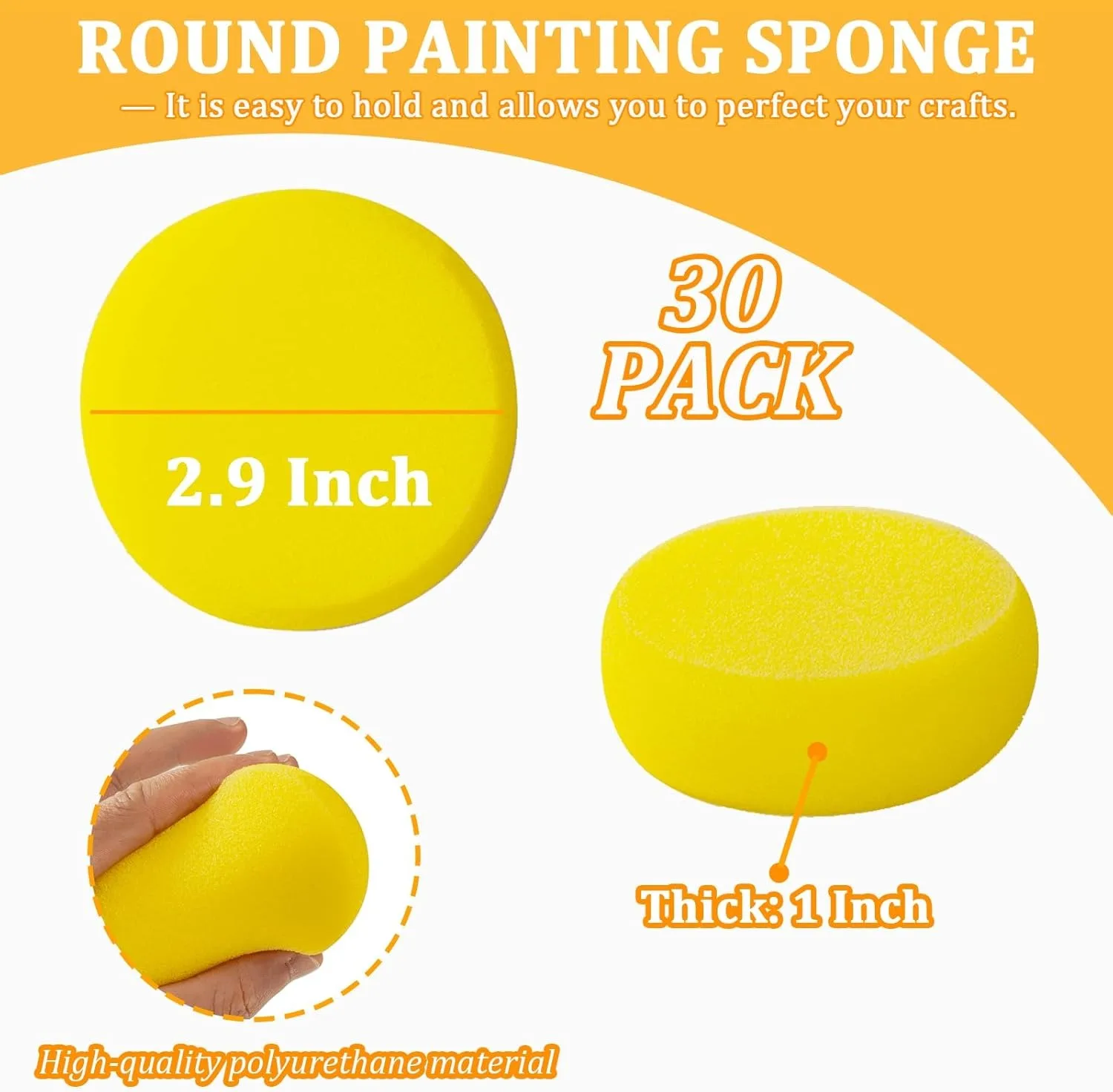 50 Pcs Yellow Painting Ceramic Sponge Round Sponge for Watercolor, Face Painting, Painting, Craft, Pottery, Clay, Artist Supply