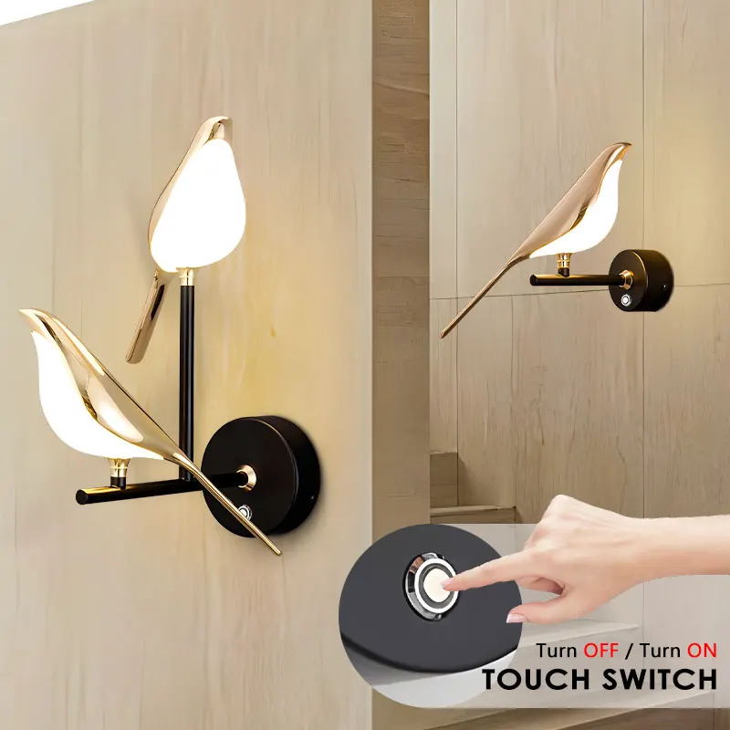 

Creative Touch Switch Magpie Bird LED Wall Sconce Bedroom Beside Corridor Dining Room Wall Lights 360° Rotatable Wall Lighting