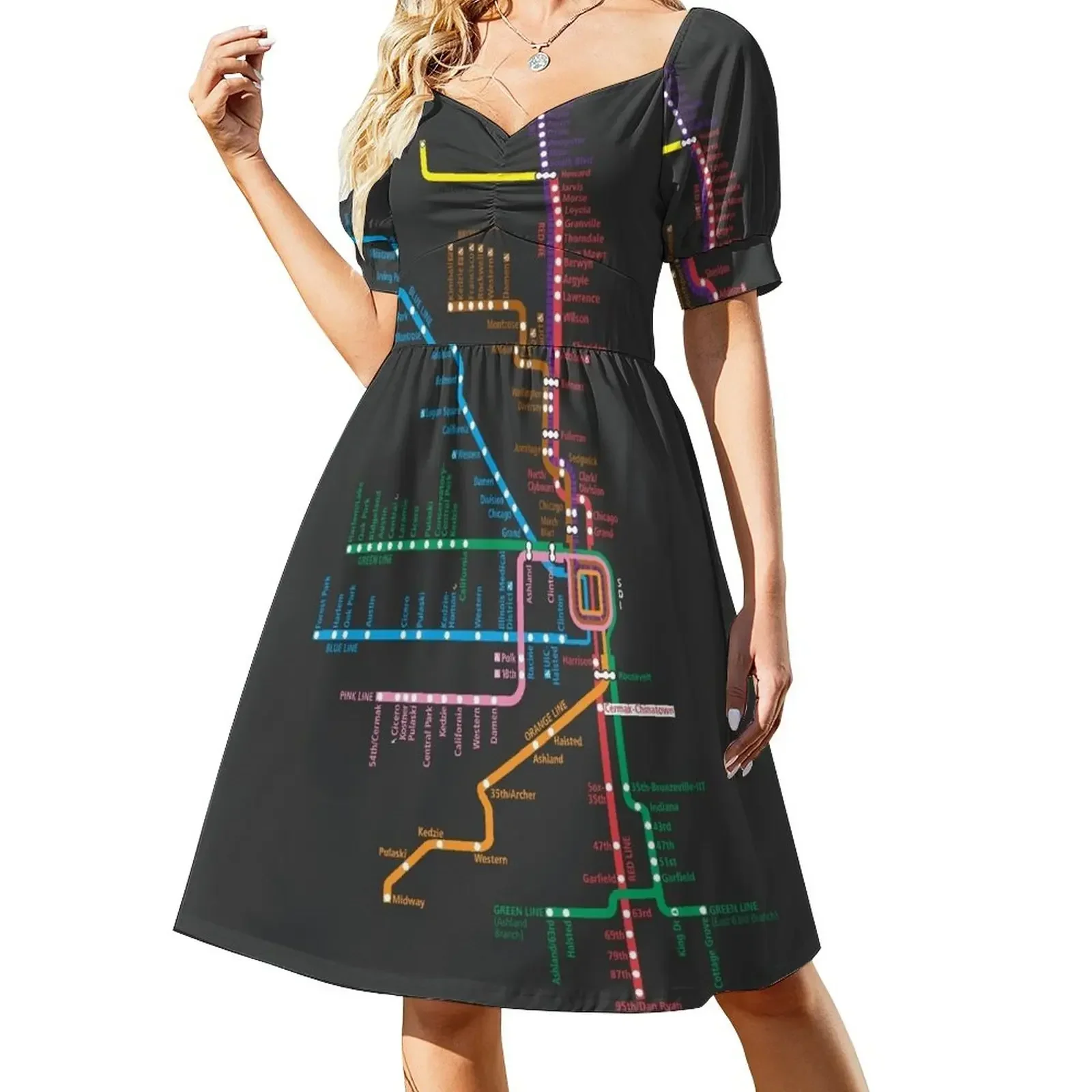 

Chicago Trains Map Short-Sleeved Dress Cocktail of dresses Party dresses Dress