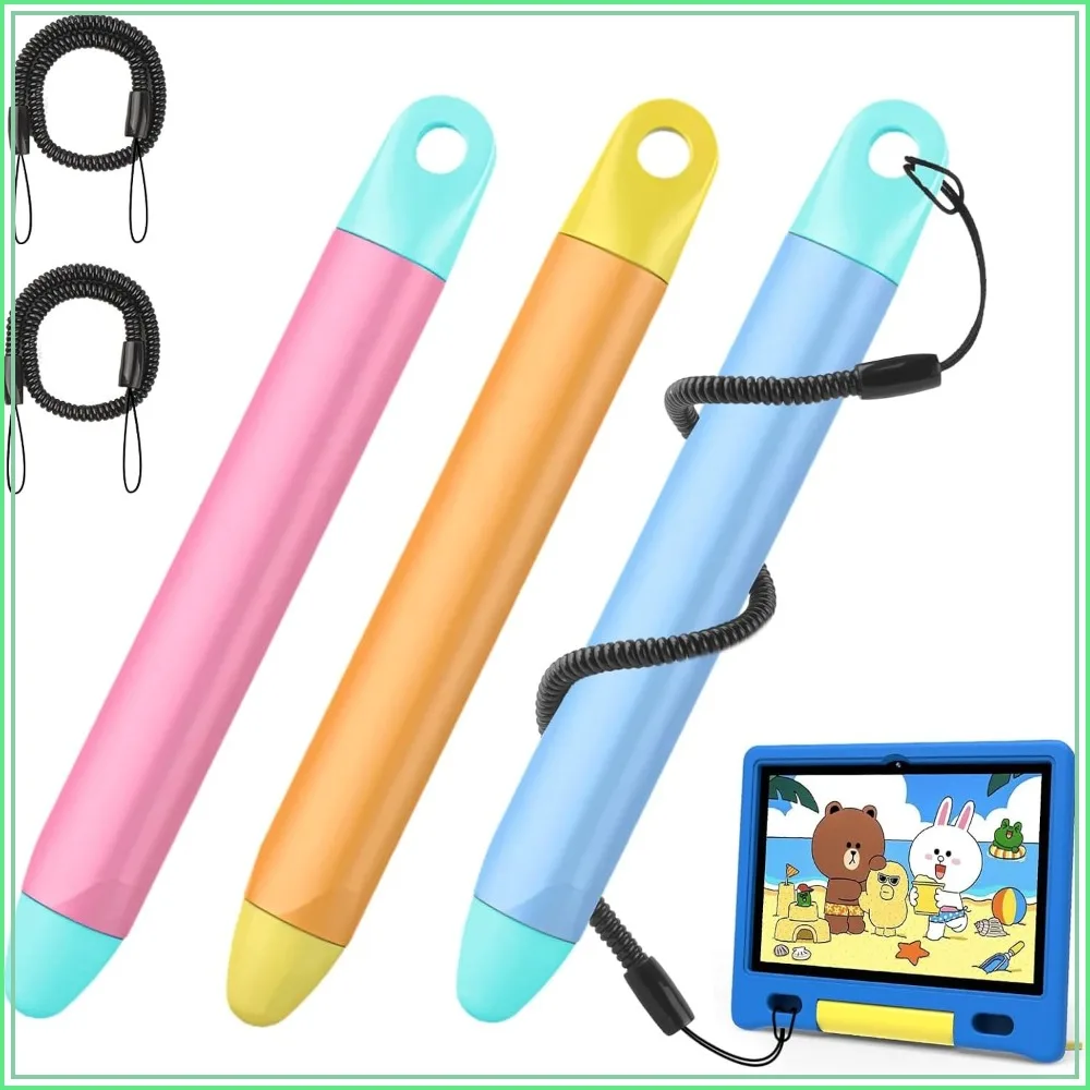 3-Pack Stylus Pen with Tethers for All Touch Screen Devices, Soft Tip, Anti-Roll Design for iPad, iPhone, Kindle, Fire Tablet, Samsung Tablets
