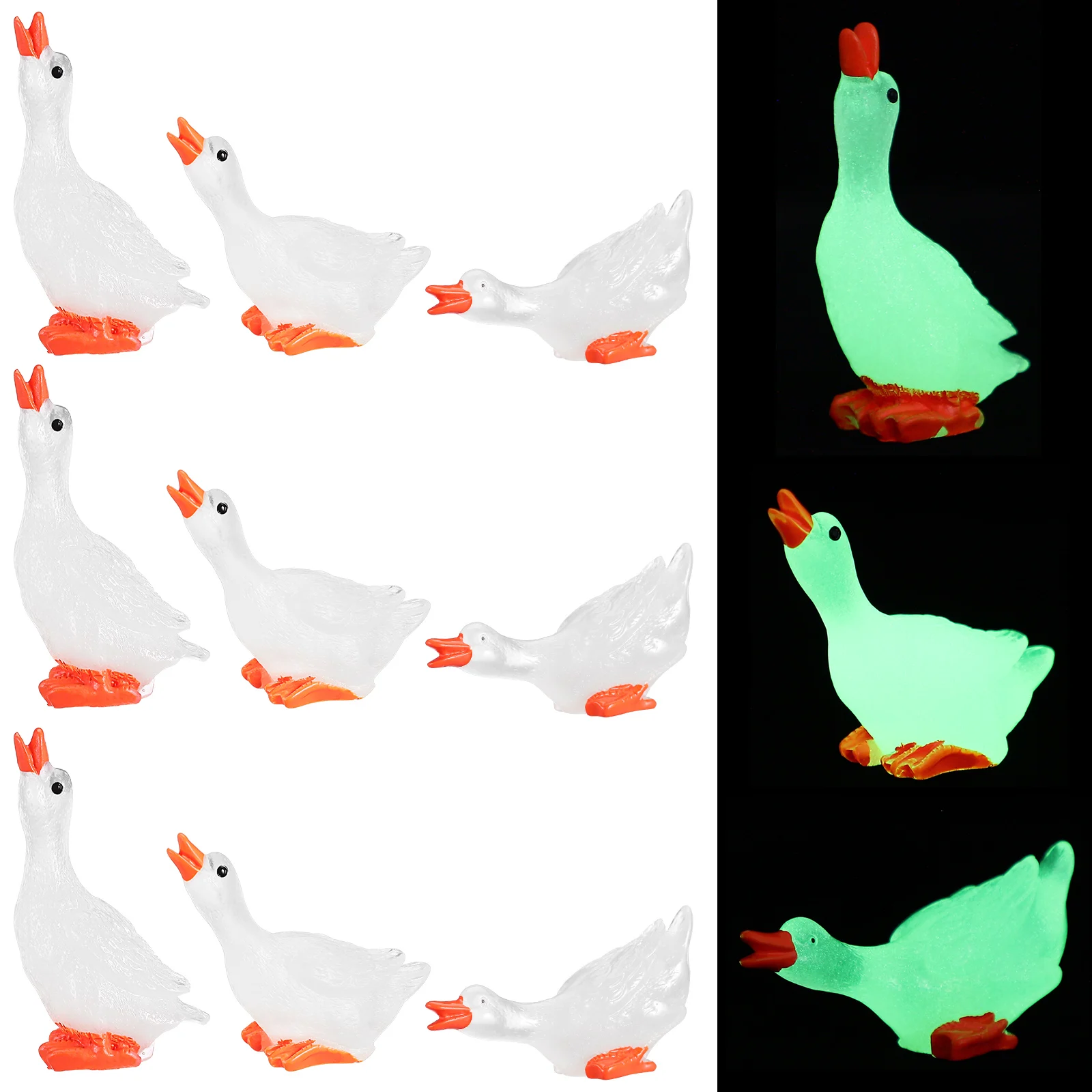 

12 Pcs Swan Decor Mini Goose Figurines Luminous Animal Statue Garden Micro Landscape Ornament Resin Accessories