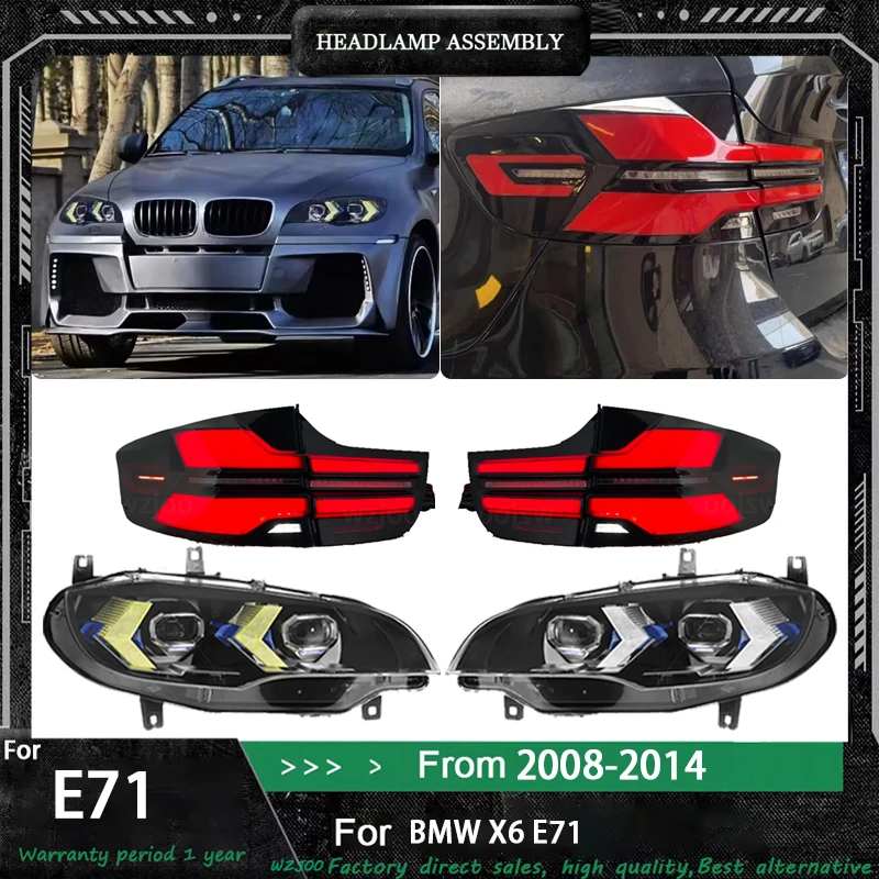 

Автомобильные фары для BMW X6 E71: передние фары + задние фонари 2008-2014, светодиодные проекционные фары X6, дневные ходовые огни, автомобильные аксессуары