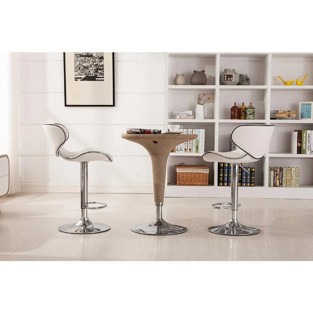 Masaccio Cushioned Leatherette Upholstery Airlift Adjustable Swivel Barstool with Chrome Base, Set of 2, White