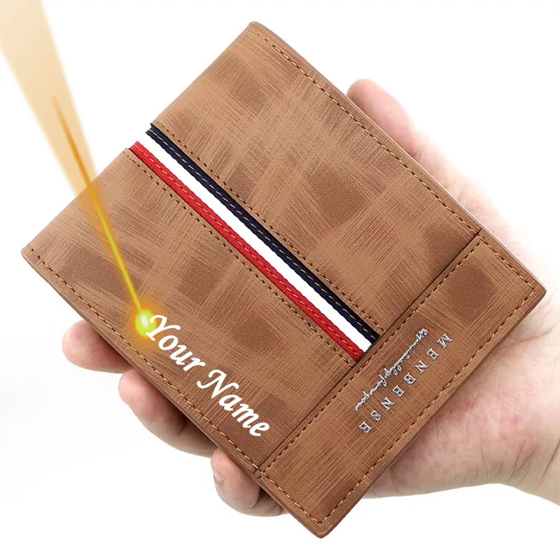 

Custom Name Logo Short Men Wallets Slim Card Holder Male Purses Luxury PU Leather Coin Pocket High Quality Small Men's Wallet