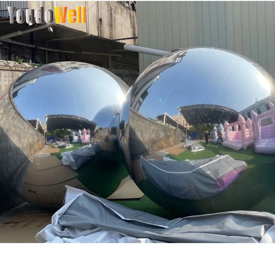 Decoratieve Plafond Opknoping Opblaasbare Spiegelballon Gigantische Spiegelbal Goud En Zilver Regenboog Outdoor Discobal Zwevend