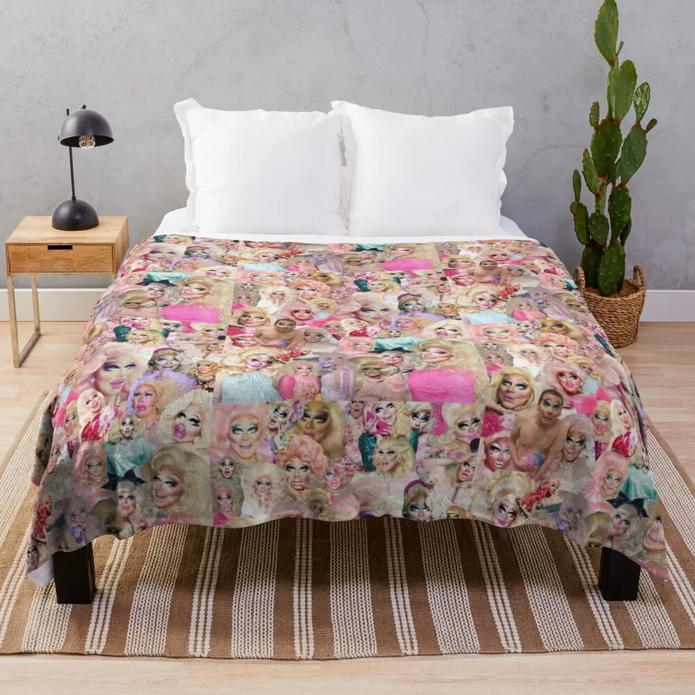 

Trixie Mattel Collage Throw Blanket Cozy Sofa Blanket for TV Watching Napping