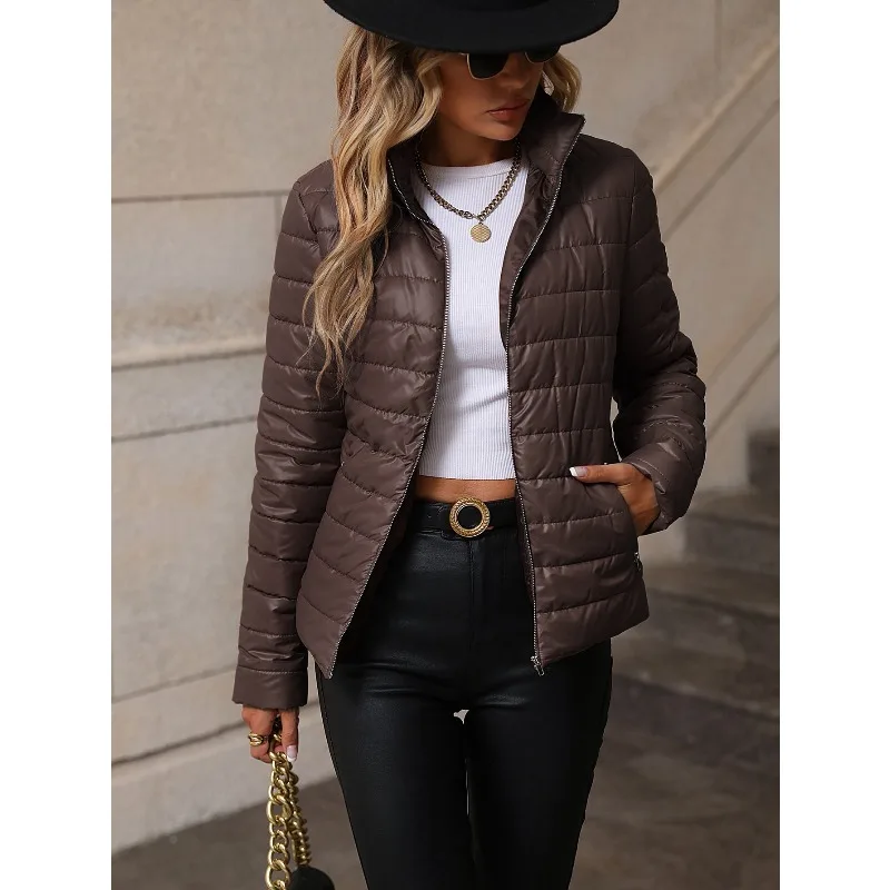 سترة نسائية لخريف وشتاء 2025 غير رسمية شبه الياقة المدورة مبطنة بالقطن سترة نسائية #2