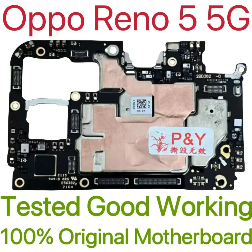 Global Version Original Unlocked Motherboard for Oppo Reno 5 5G Tested Circuit Plate Main Logic Board for Oppo Reno 5 5G