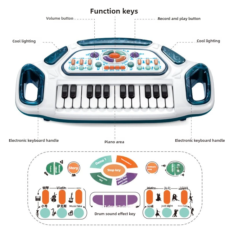 Crianças multifuncional música som luz teclado eletrônico bebê montessori educação precoce instrumento musical crianças piano brinquedo