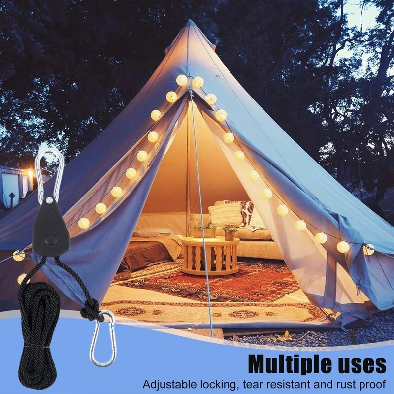 PORK-4Pcs Heavy Duty Adjustable Grow Light Ratchet Rope Hanger Yoyo For Grow Light Fixtures Gardening